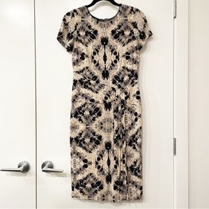 Nine West Dress Black Beige Patterned Sheath Faux Wrap Drop Waist Size 4